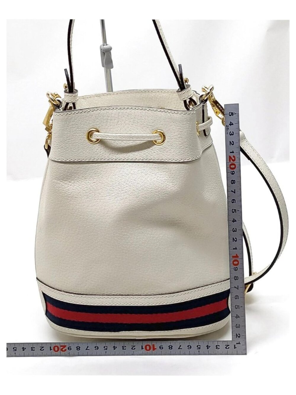 Authentic Gucci Ophidia Mini Bucket Bag White Leather GG Logo Crossbody - Picture 3 of 16
